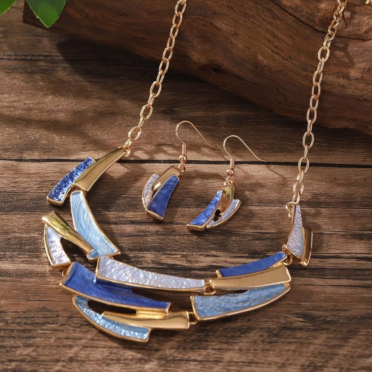 Blue Shell Mosaic Necklace & Earring Set