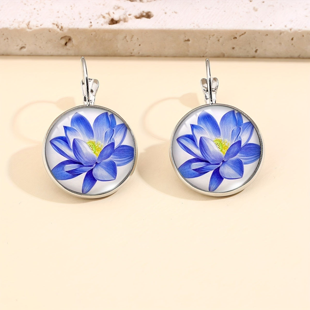 Blue Lotus Round Drop Earrings