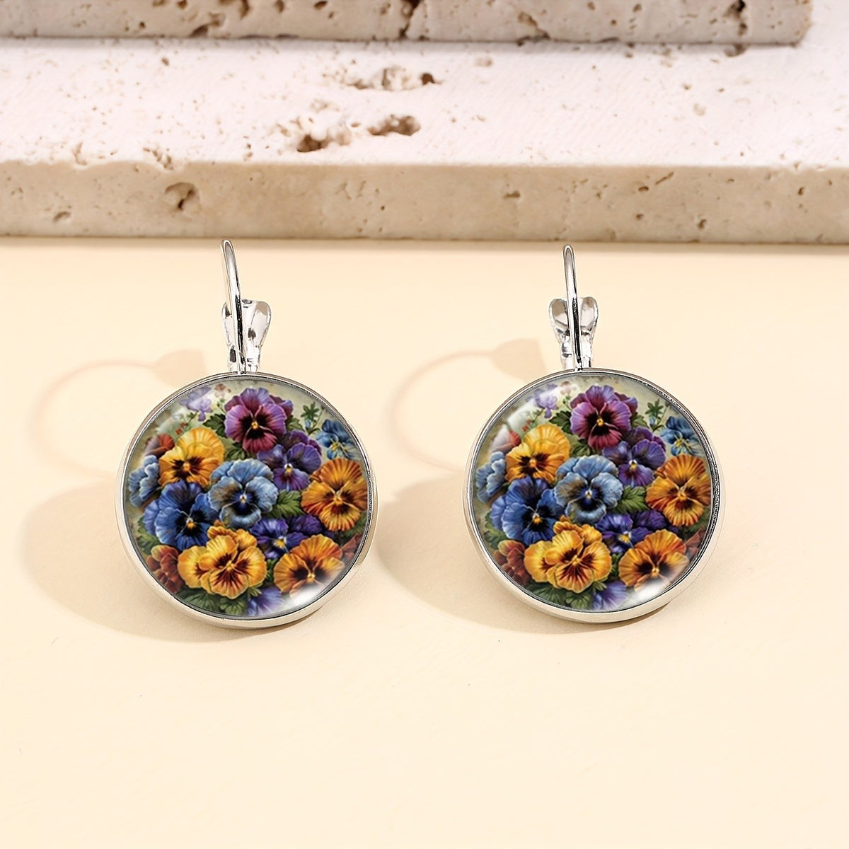 Pansy Floral Leverback Earrings