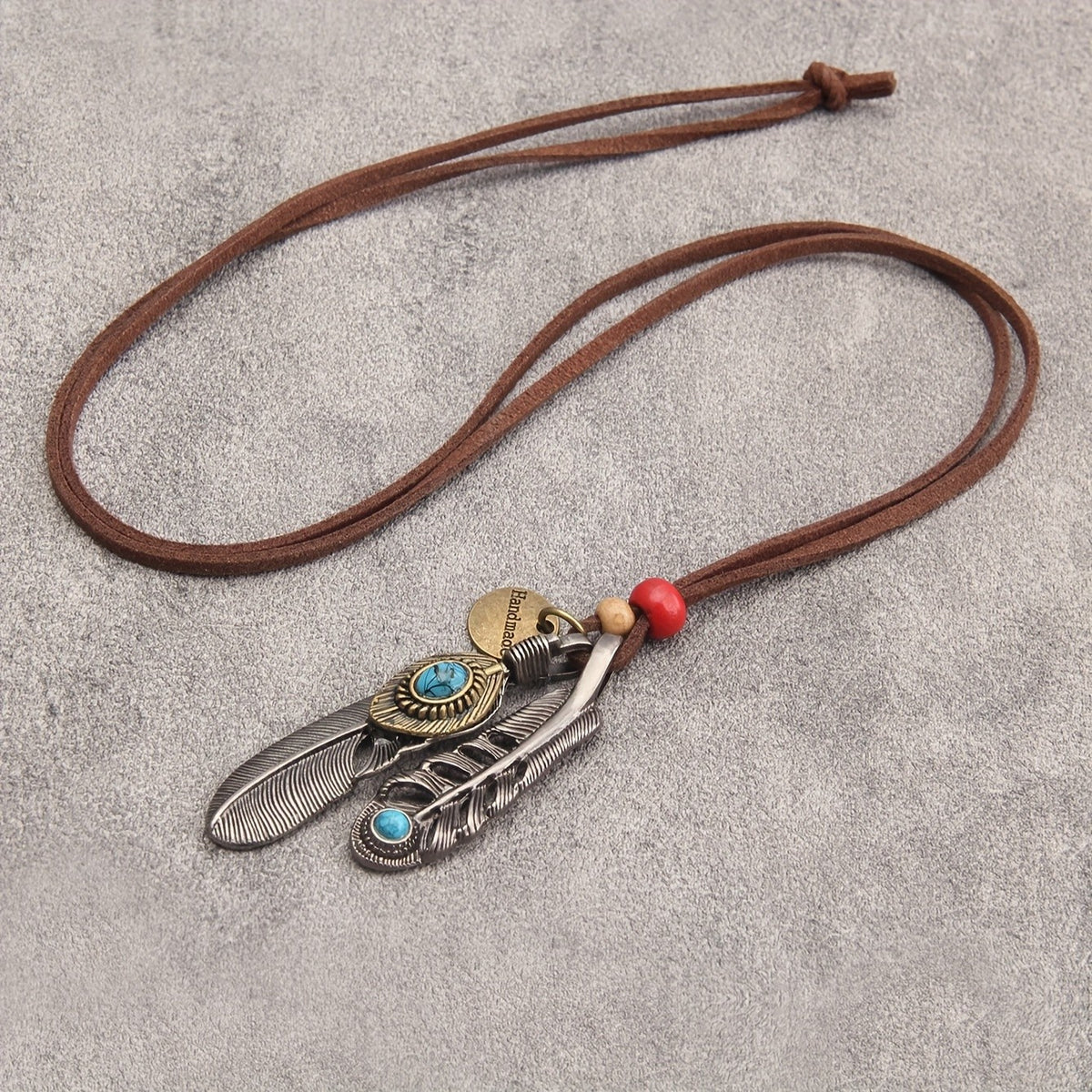 Double Feather & Turquoise Cord Necklace