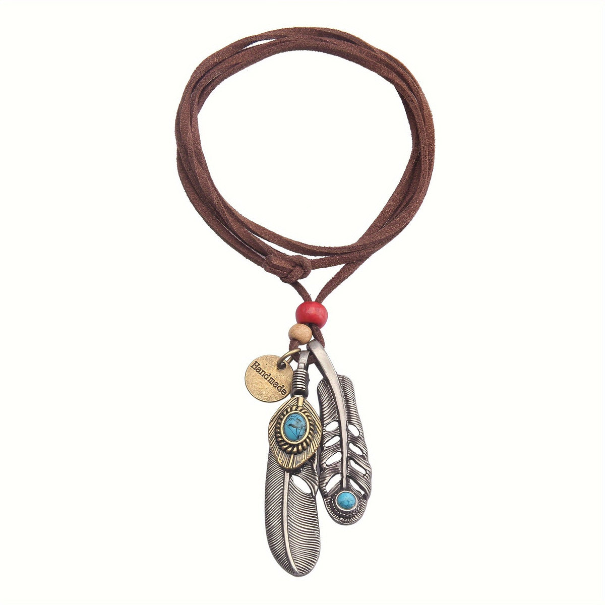Double Feather & Turquoise Cord Necklace
