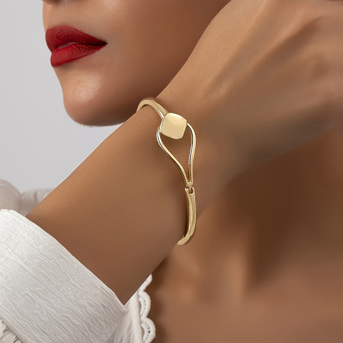 Square Accent Open Cuff Bracelet