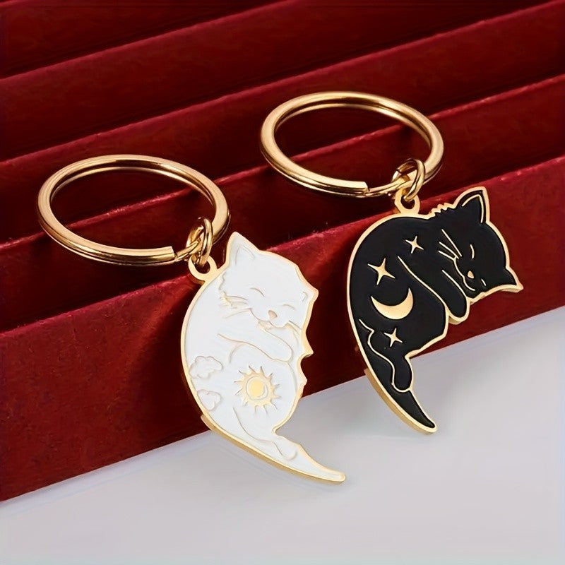 Sleeping Cat Moon Keychain Set