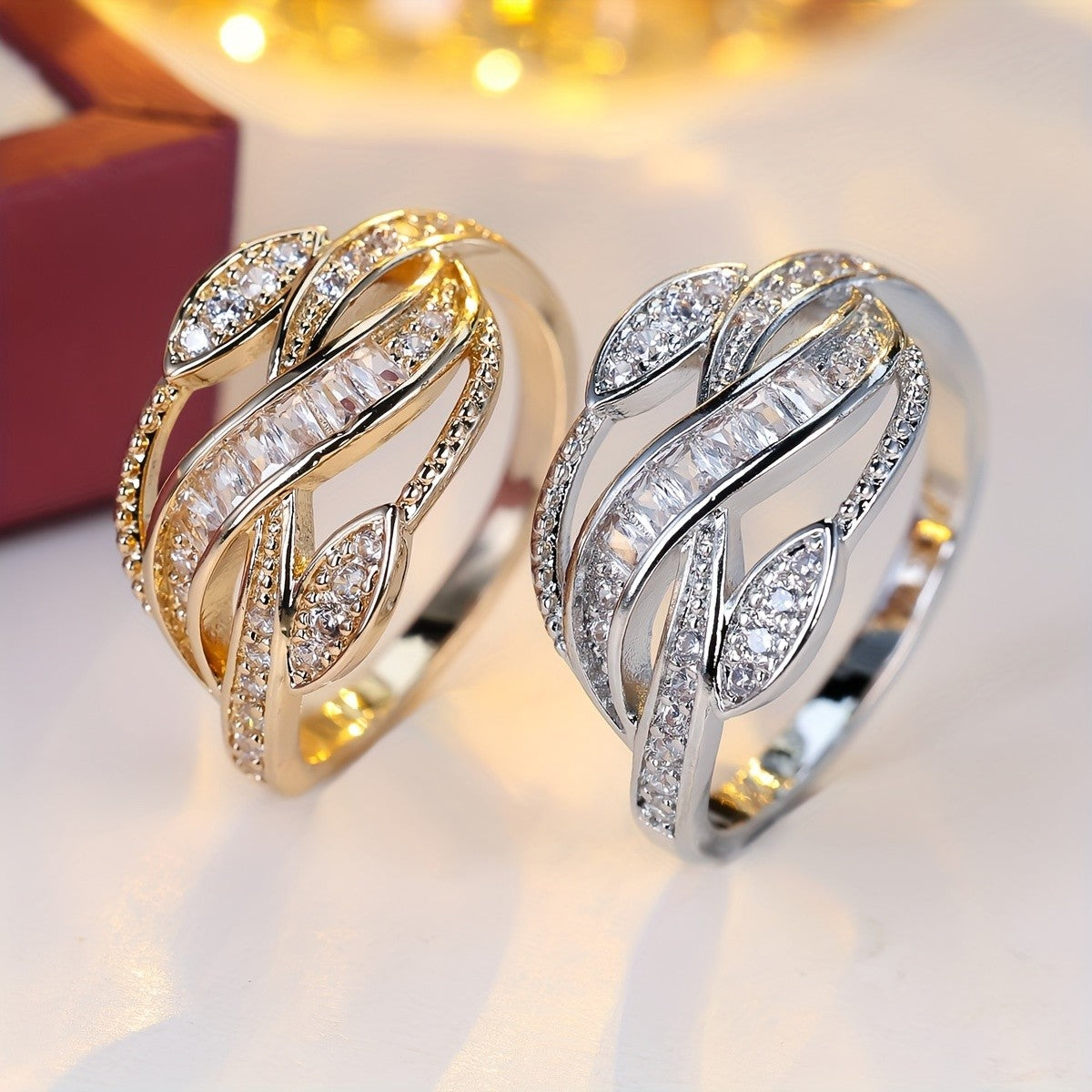Intertwined Leaf Crystal Ring