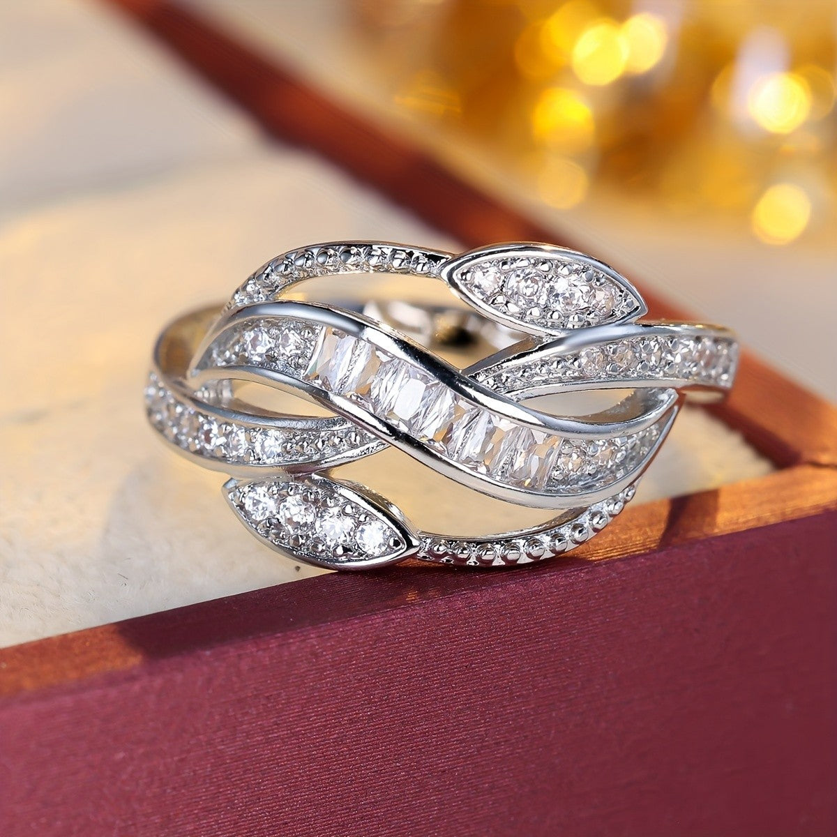 Intertwined Leaf Crystal Ring