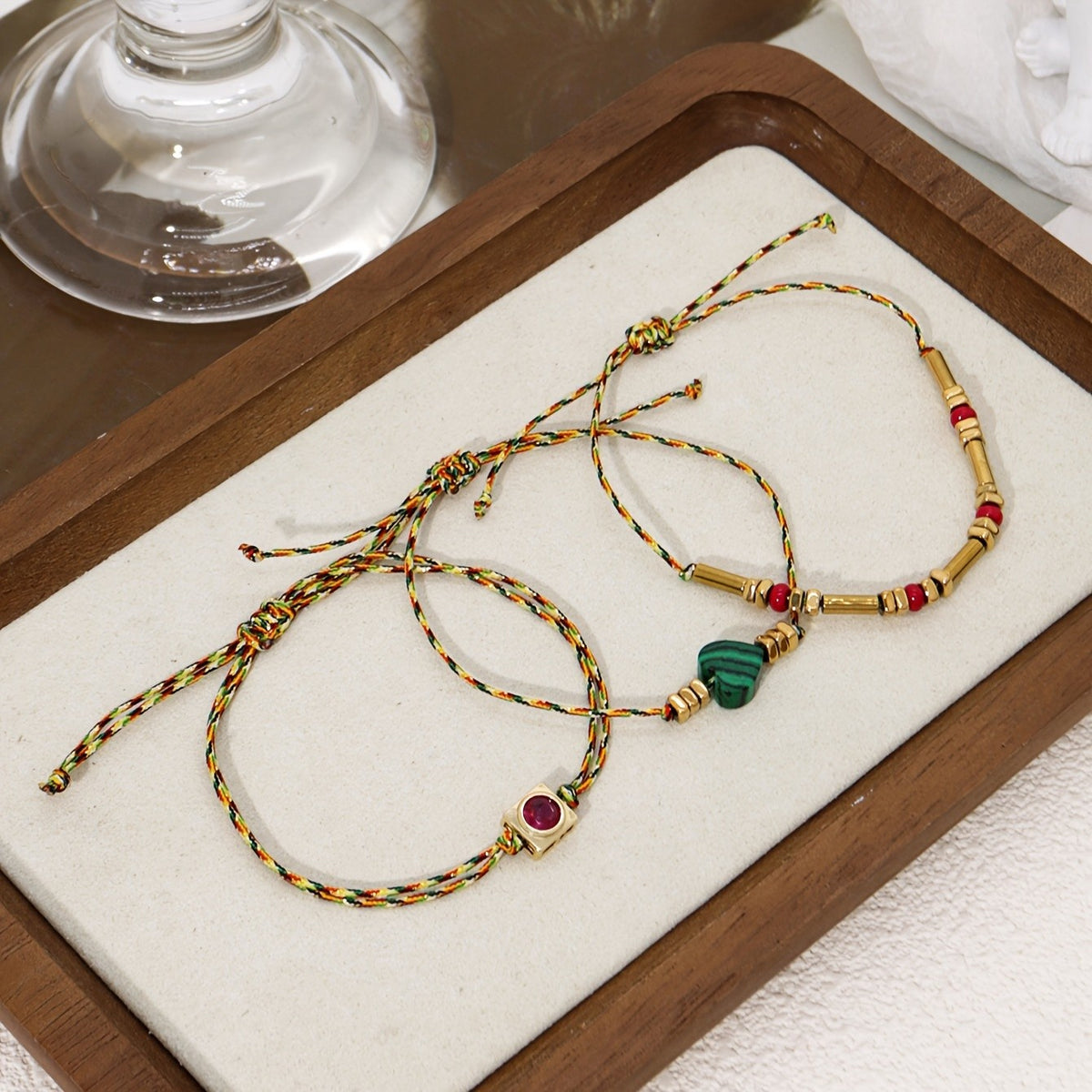 Malachite Heart & Gemstone Bracelet Set