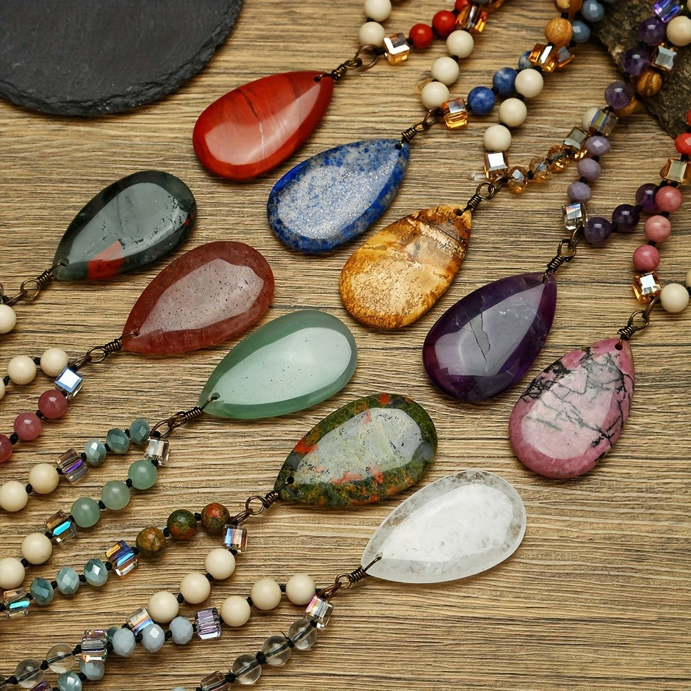 Blue Stone Teardrop Bead Necklace