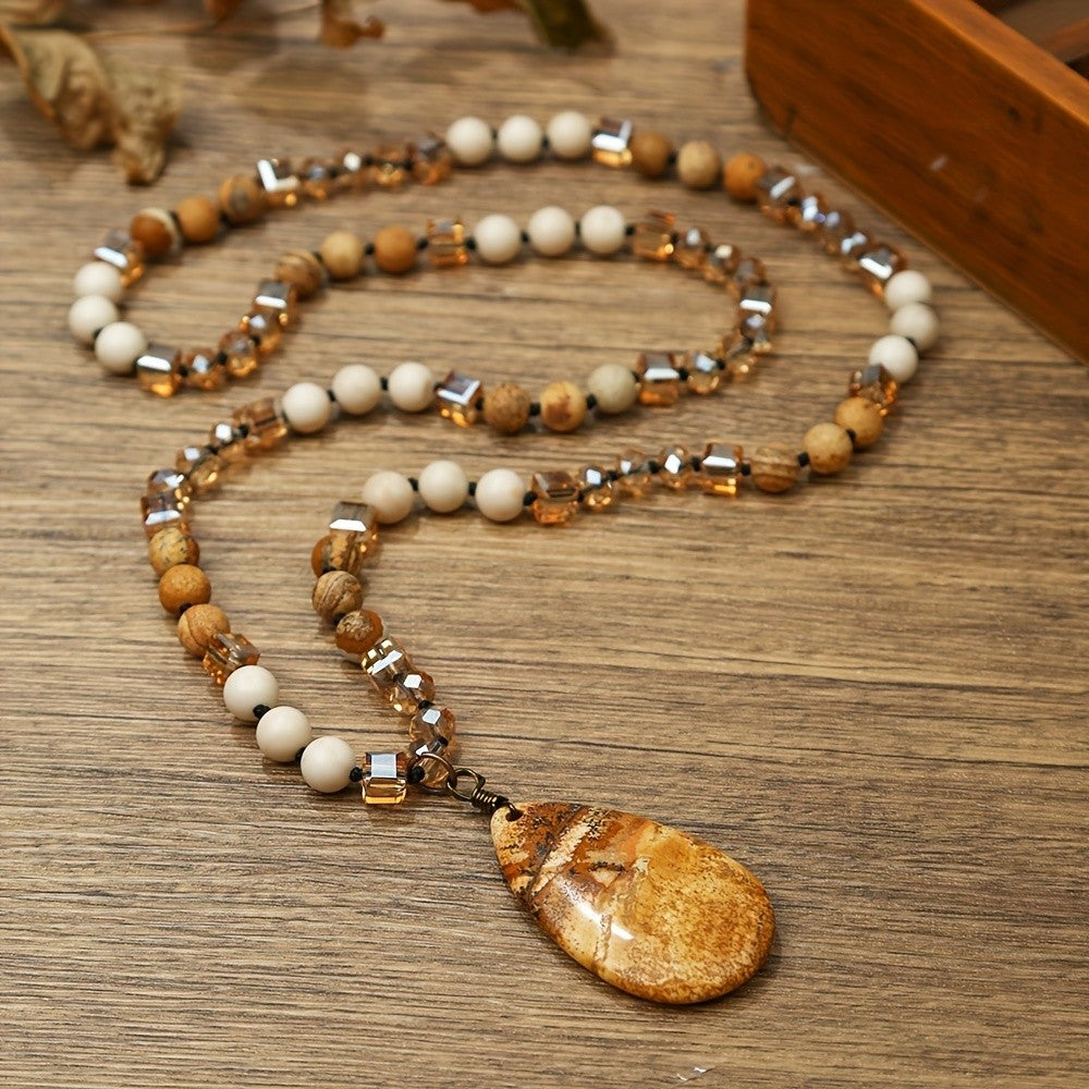 Blue Stone Teardrop Bead Necklace