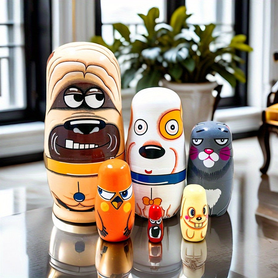 Playful Animal Character Nesting Doll Set