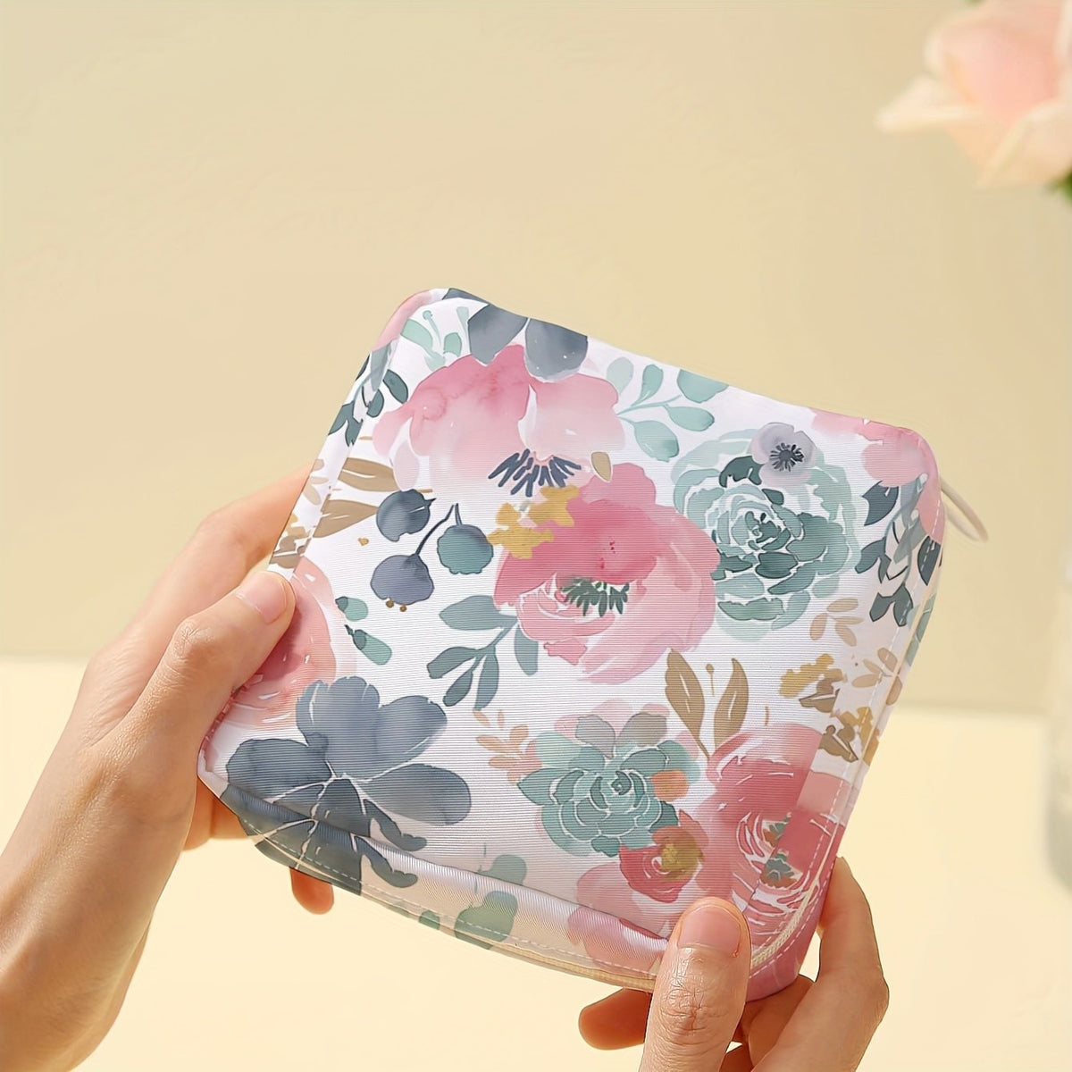 Floral Zippered Storage Pouch