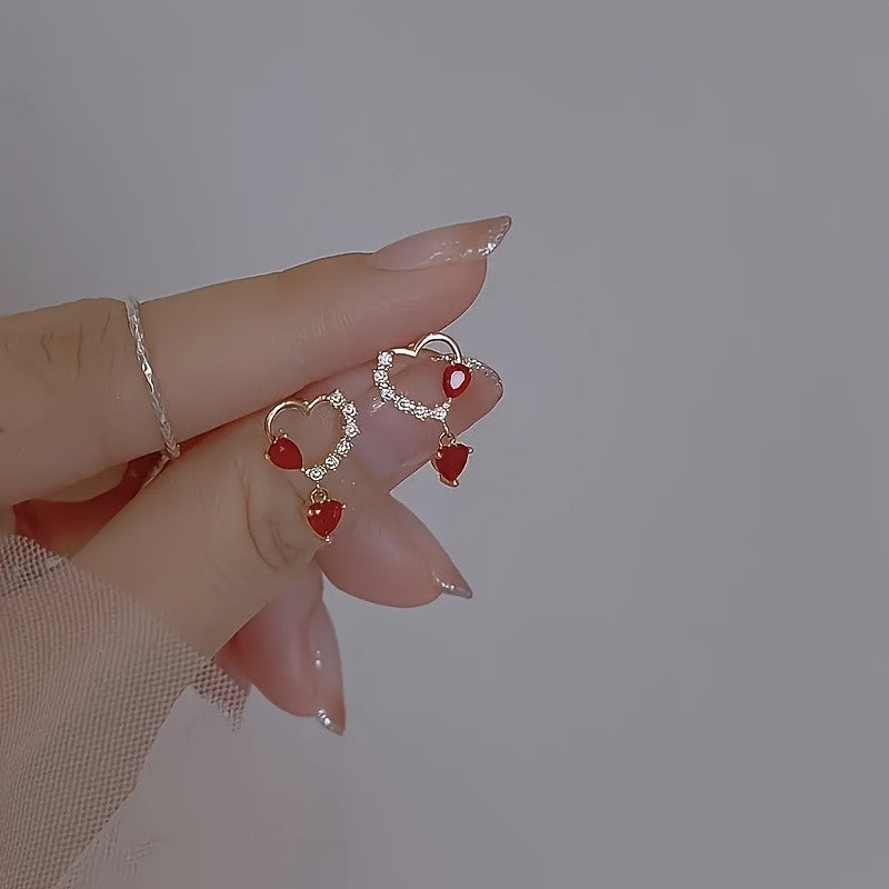 Pave Heart Drop Earrings
