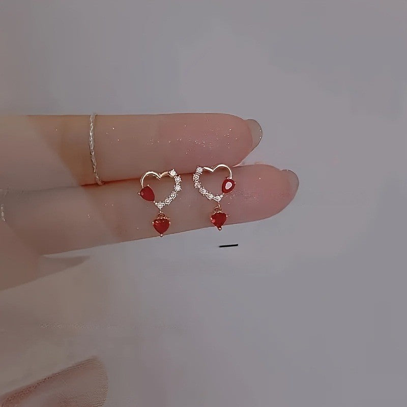 Pave Heart Drop Earrings