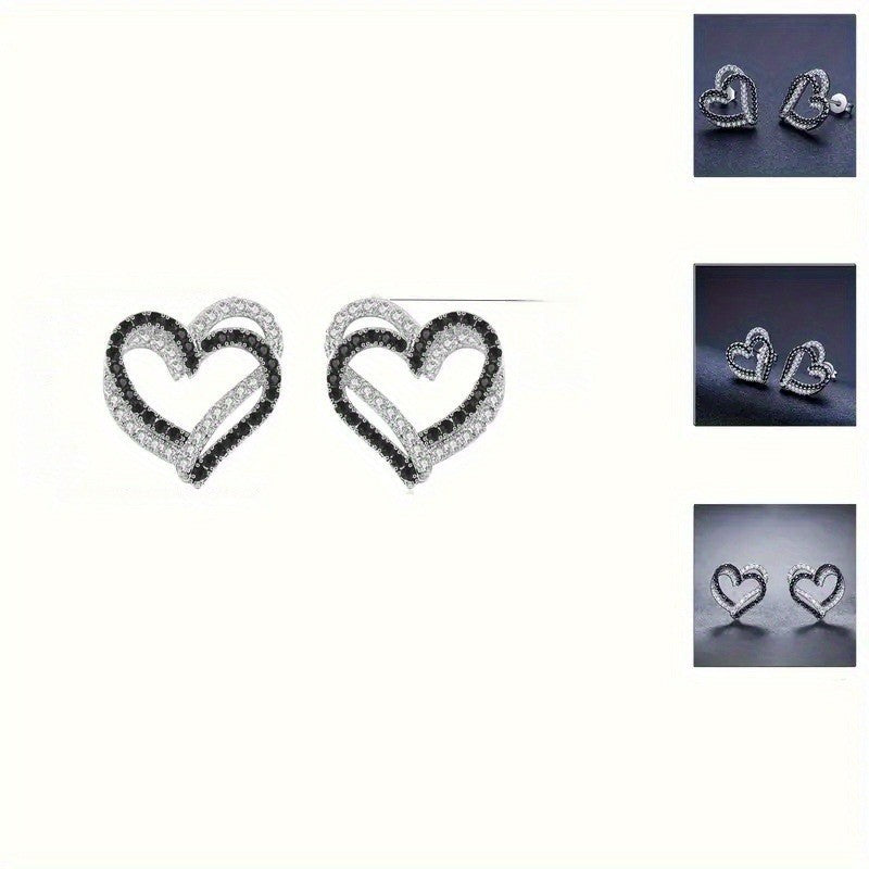 Black Crystal Double Heart Earrings