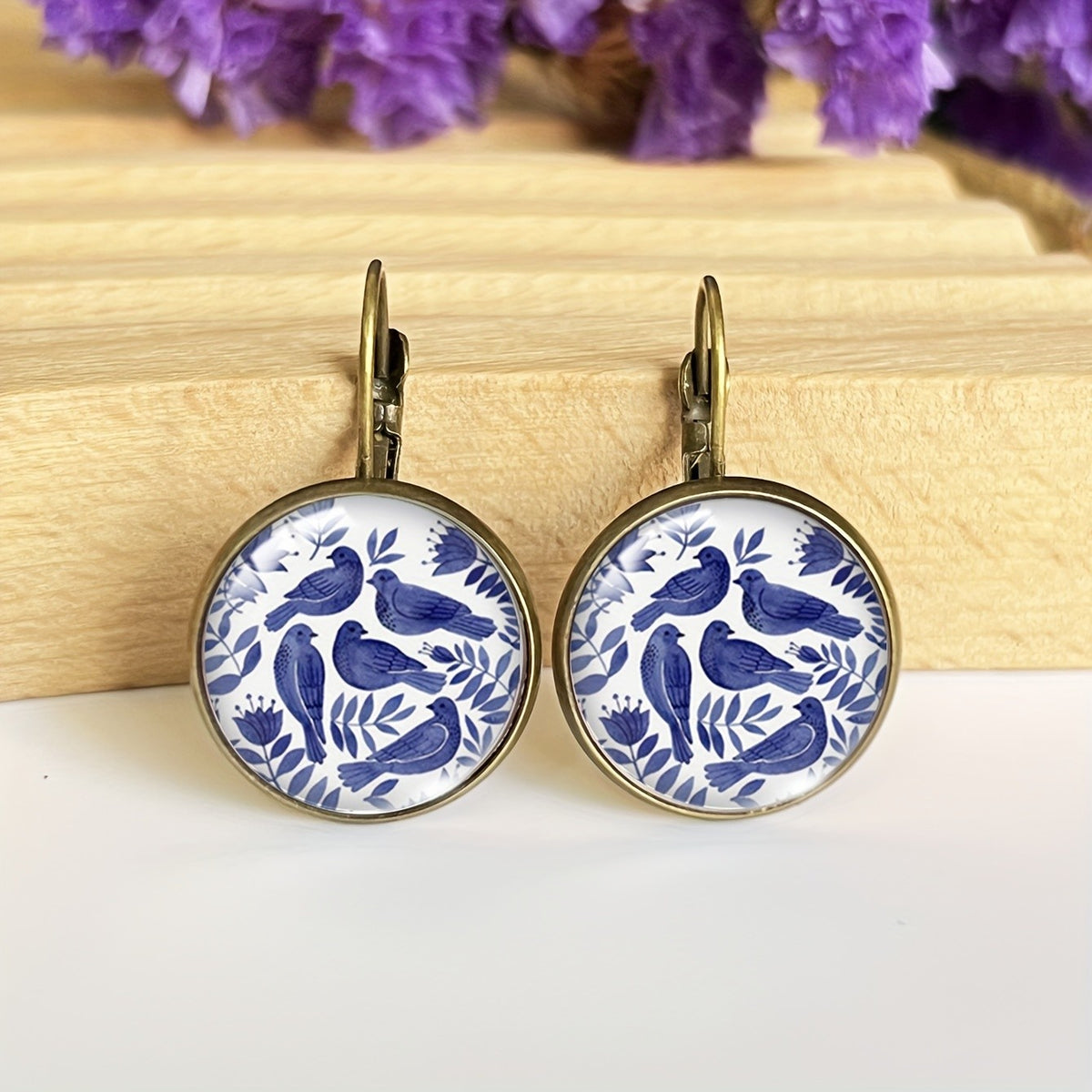 Blue Bird Round Earrings