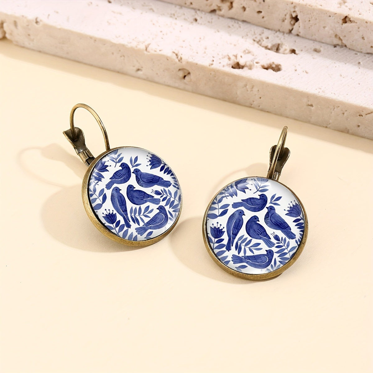 Blue Bird Round Earrings