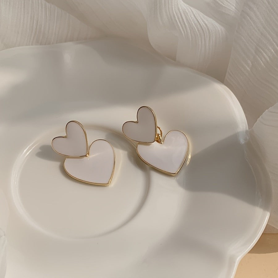 Double Heart Drop Earrings