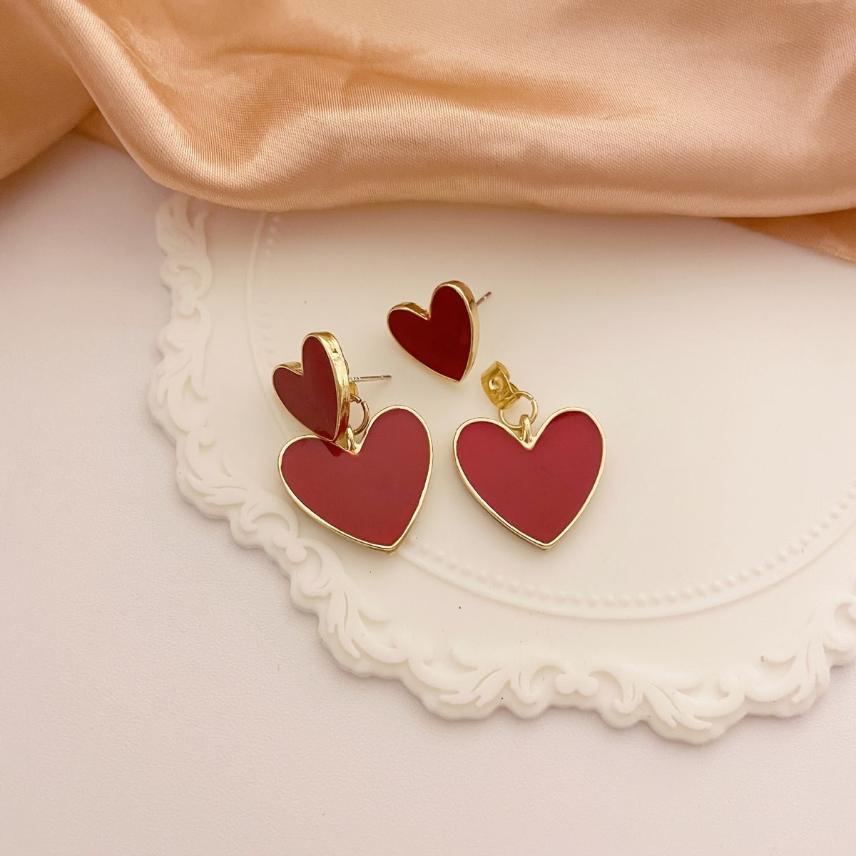 Double Heart Drop Earrings