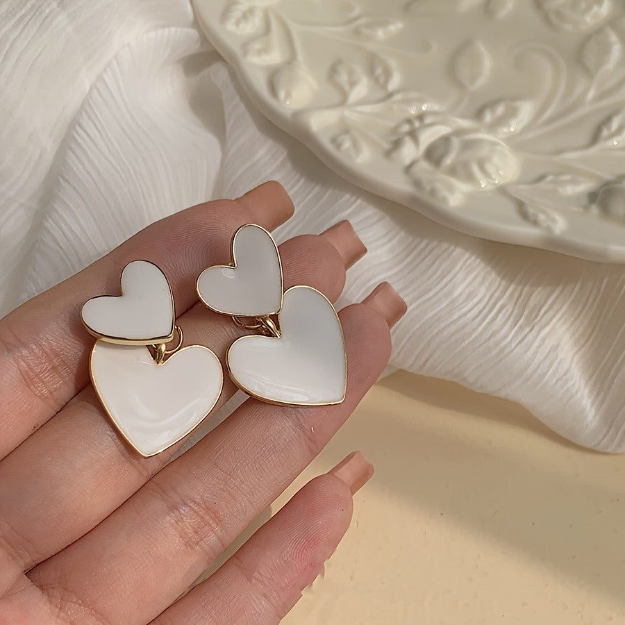 Double Heart Drop Earrings