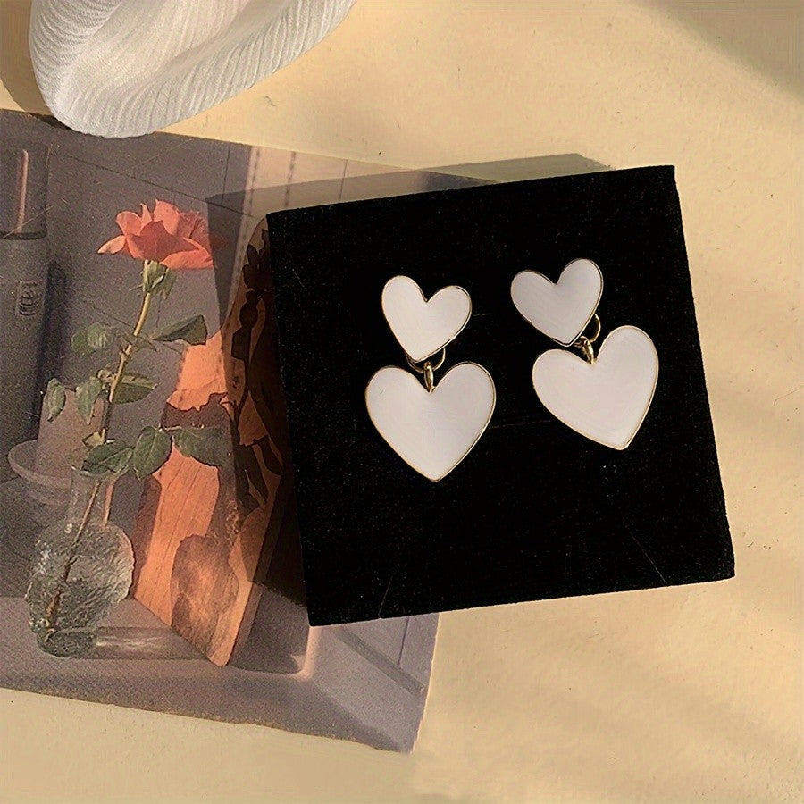Double Heart Drop Earrings