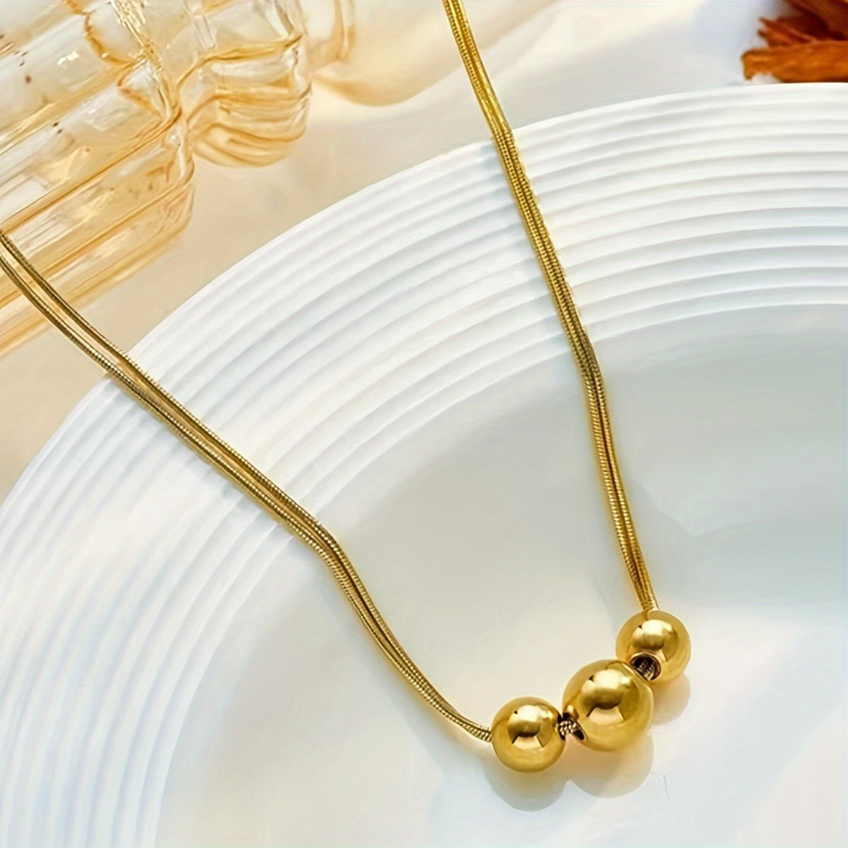 Triple Gold Bead Necklace