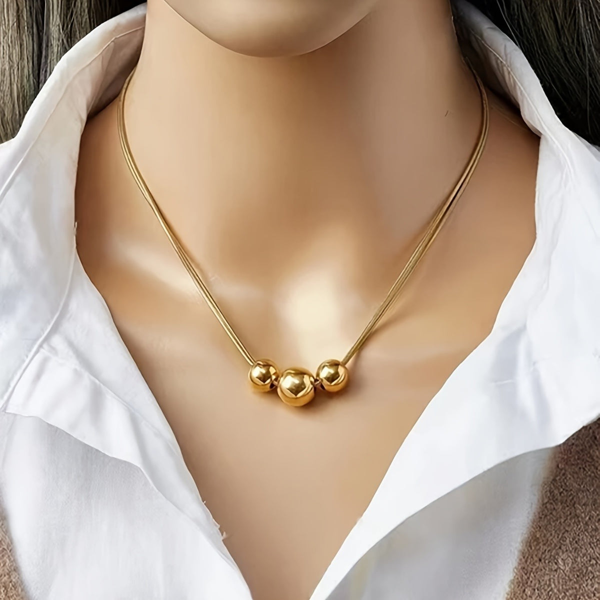 Triple Gold Bead Necklace