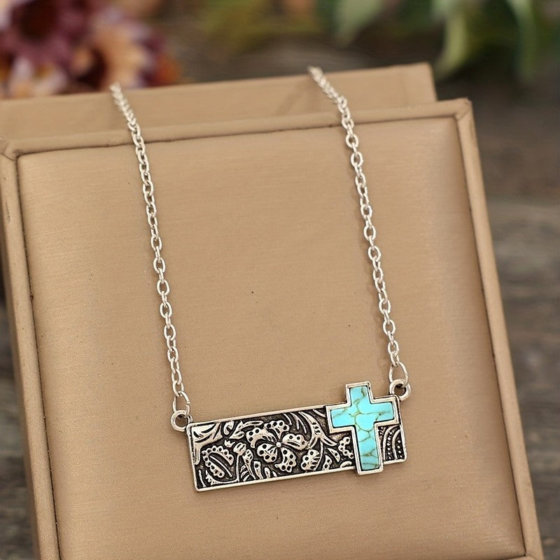 Paisley Bar & Turquoise Cross Necklace