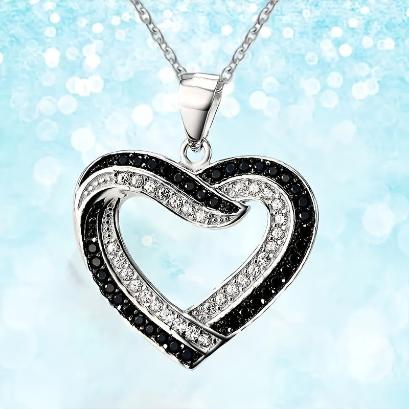 Black & White Crystal Heart Necklace