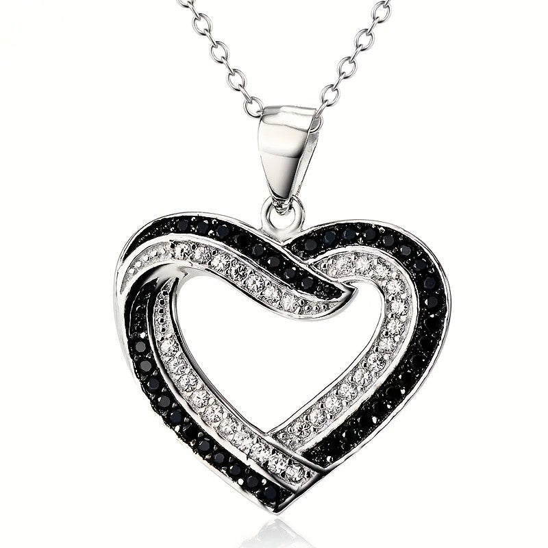Black & White Crystal Heart Necklace