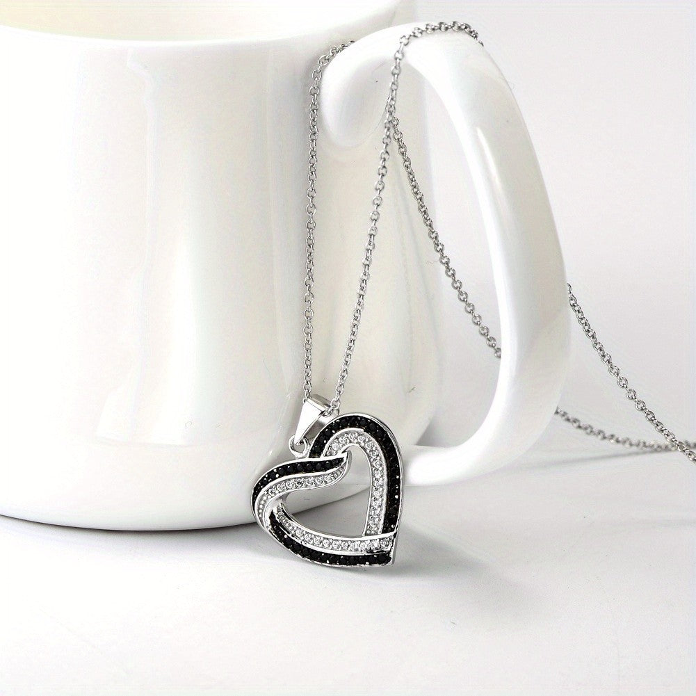Black & White Crystal Heart Necklace