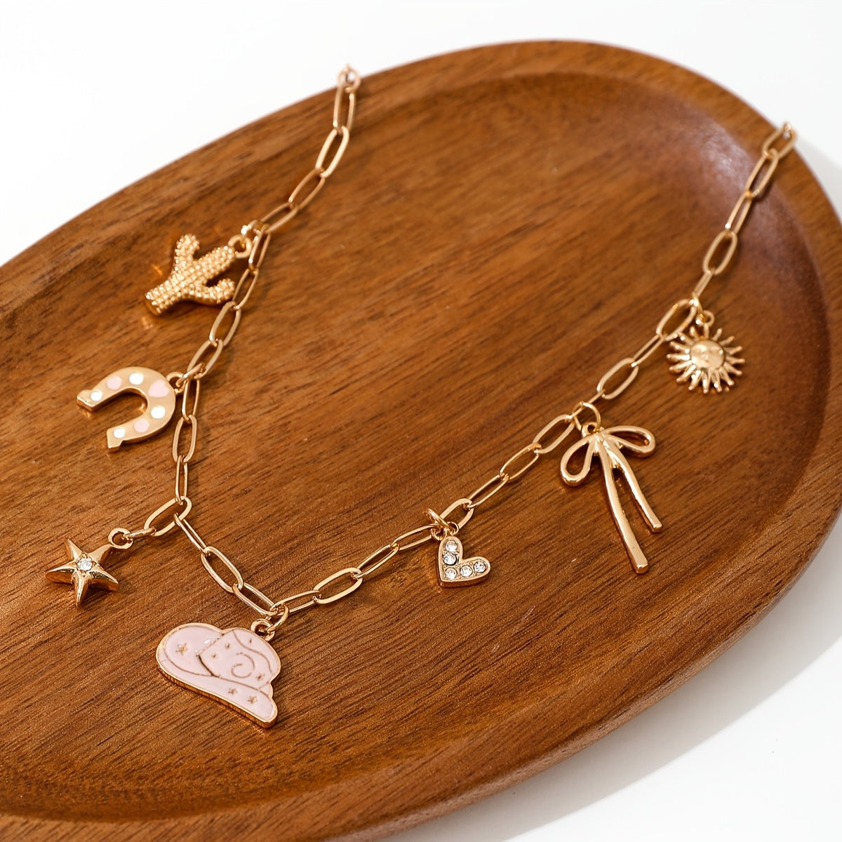 Pink Enamel Charm Necklace