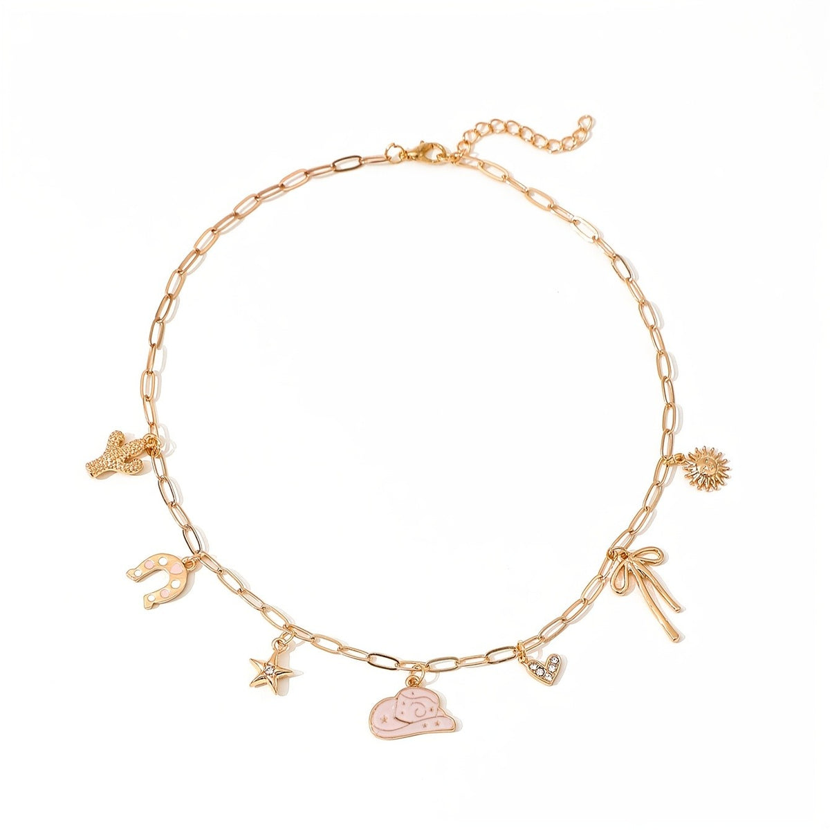 Pink Enamel Charm Necklace