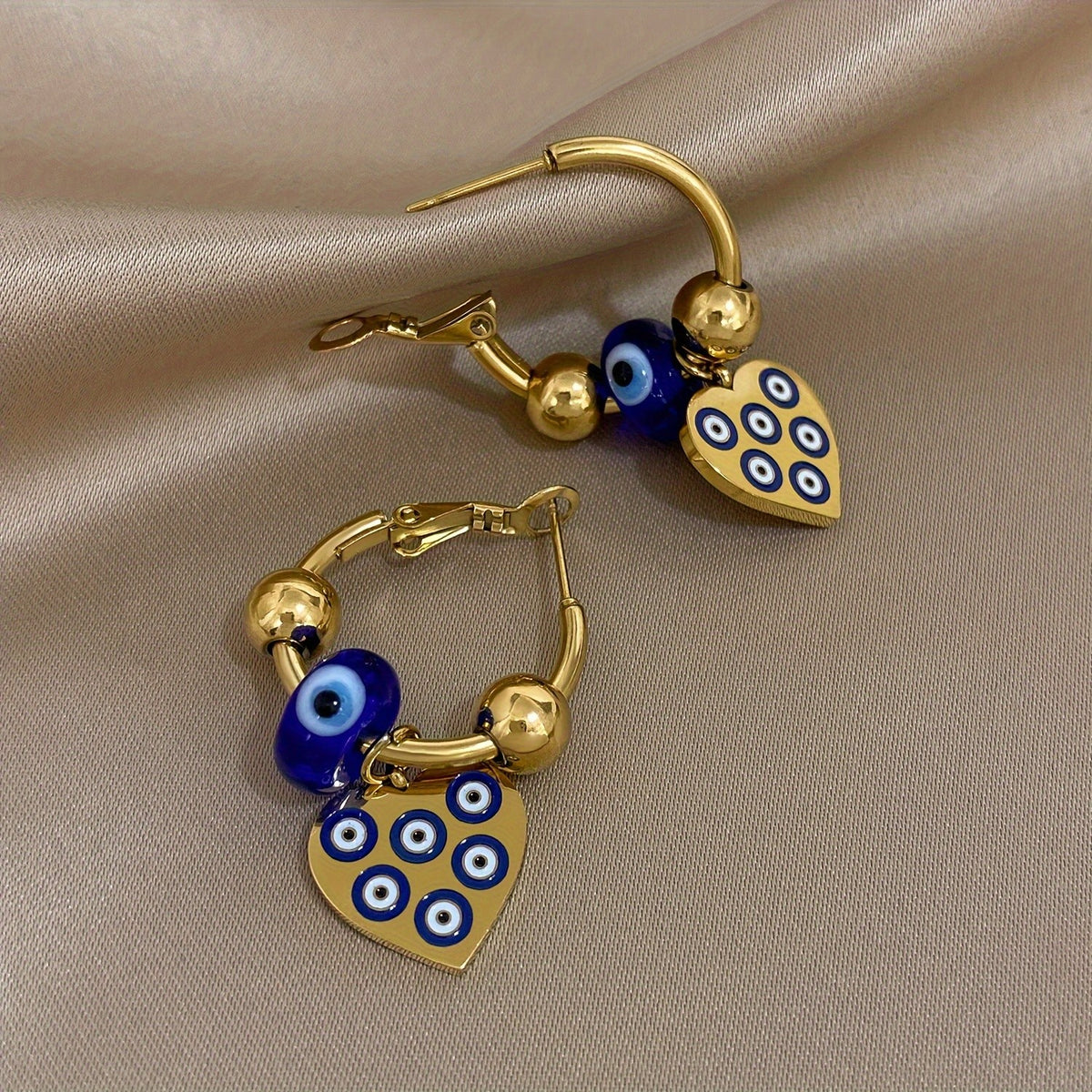 Blue Evil Eye Heart Earrings