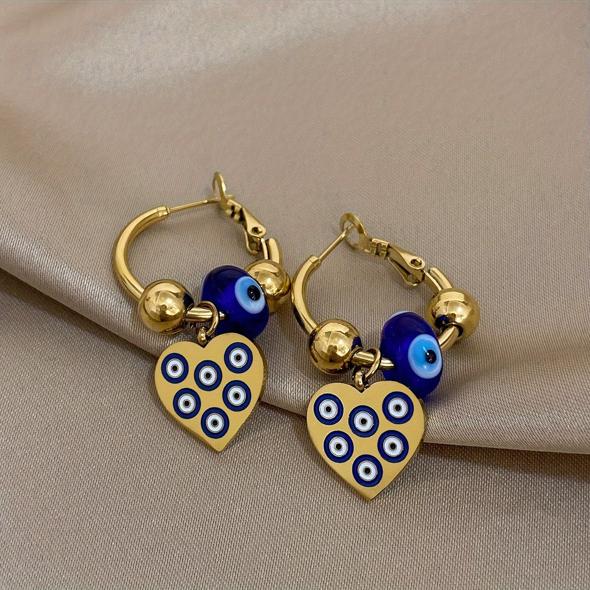 Blue Evil Eye Heart Earrings