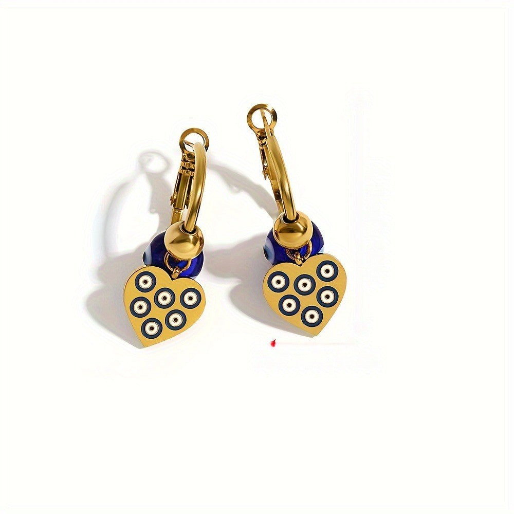 Blue Evil Eye Heart Earrings