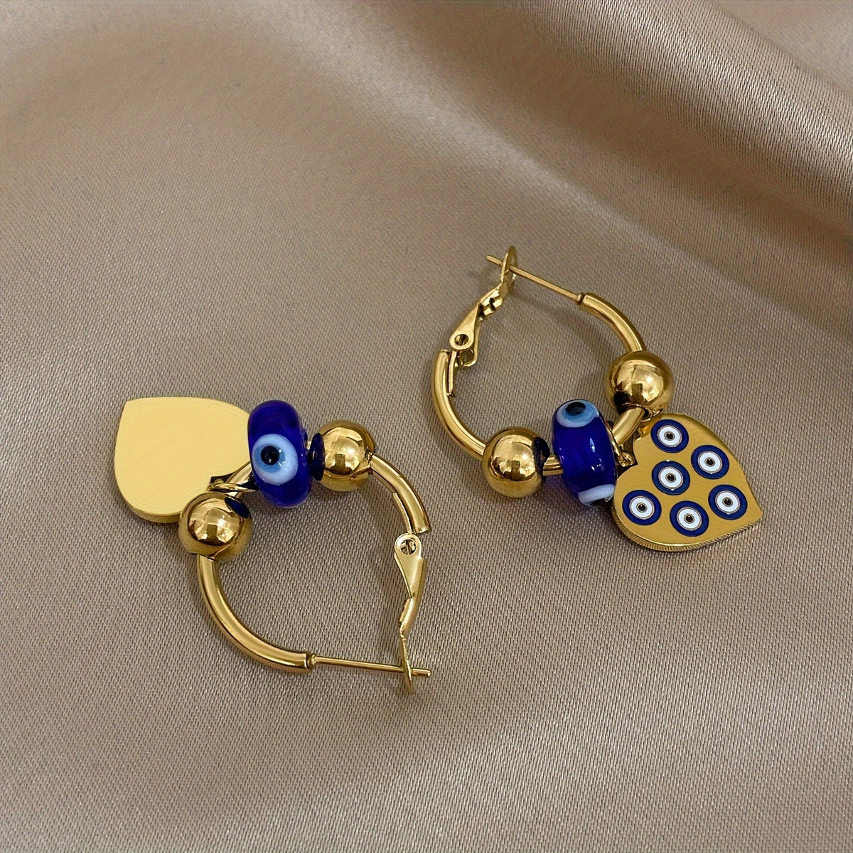 Blue Evil Eye Heart Earrings