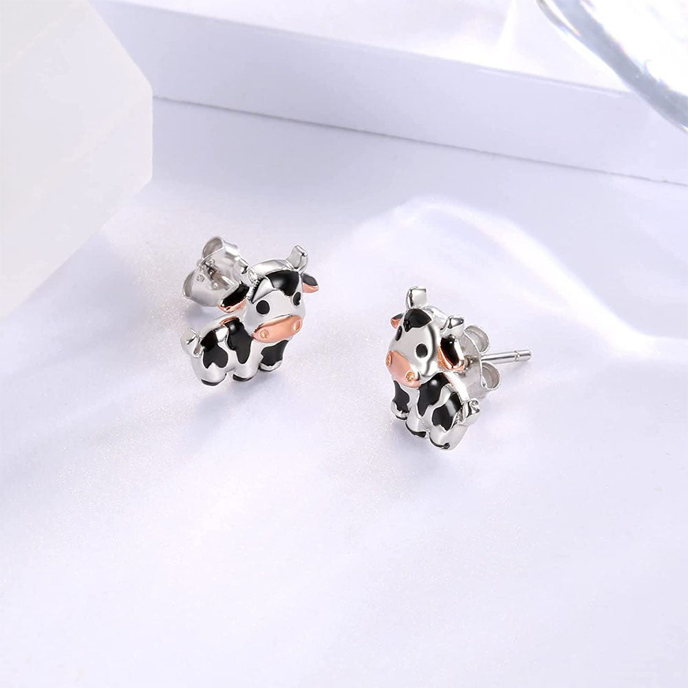 Black & White Cow Stud Earrings
