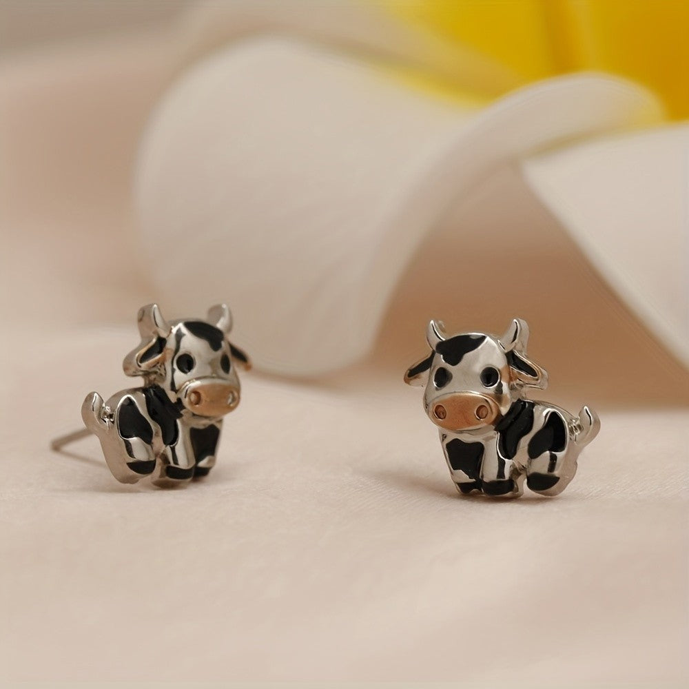 Black & White Cow Stud Earrings
