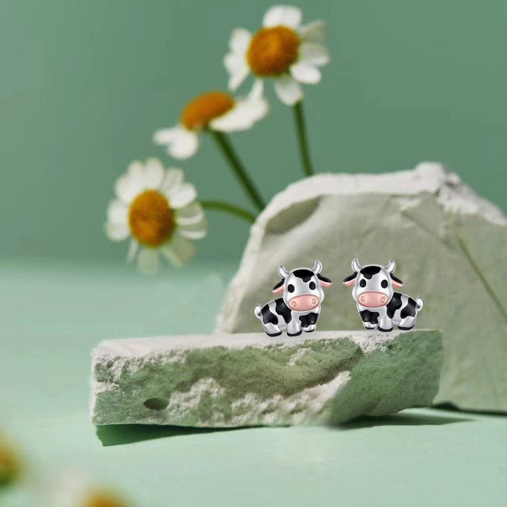 Black & White Cow Stud Earrings