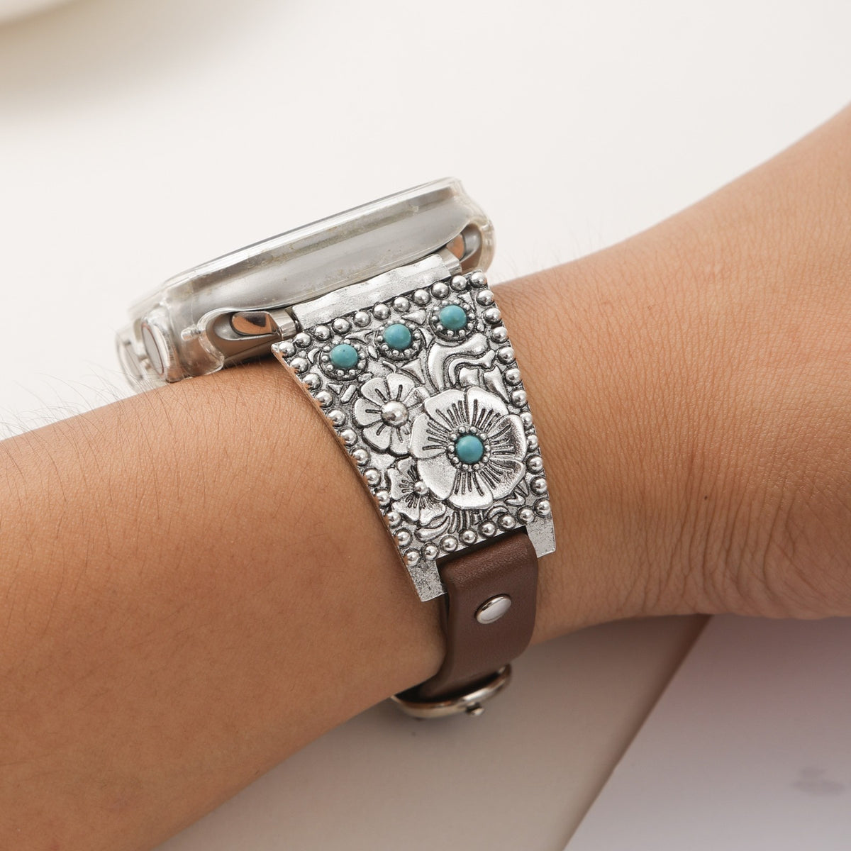 Turquoise Floral Relief Watch Strap