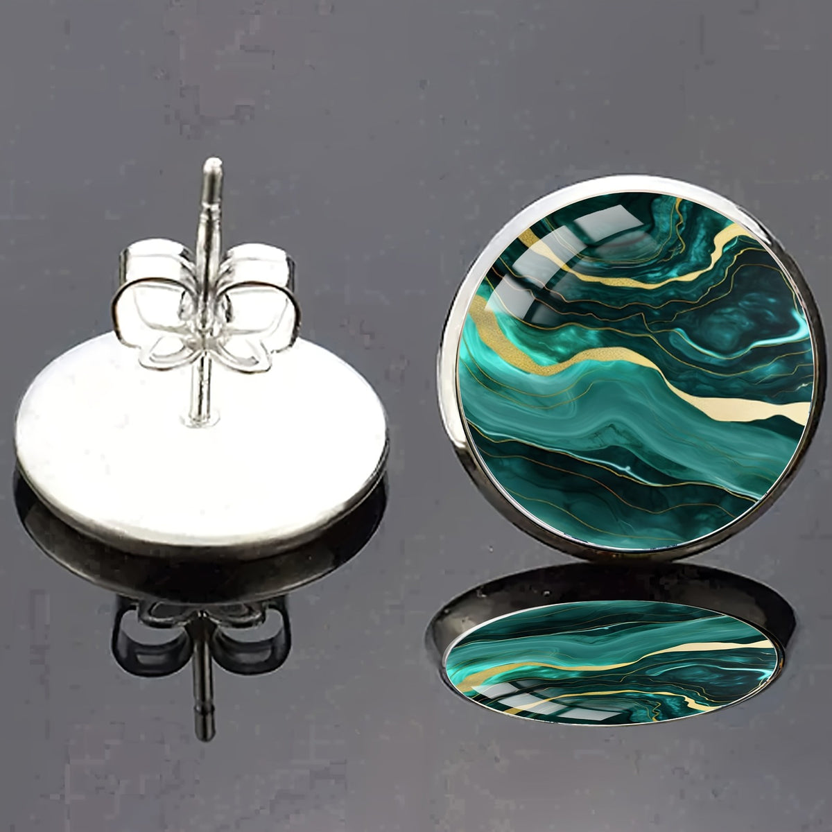 Green Marble Glass Stud Earrings