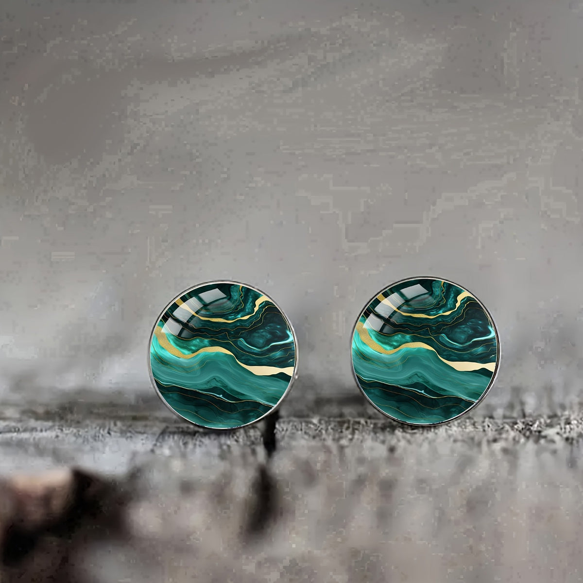 Green Marble Glass Stud Earrings