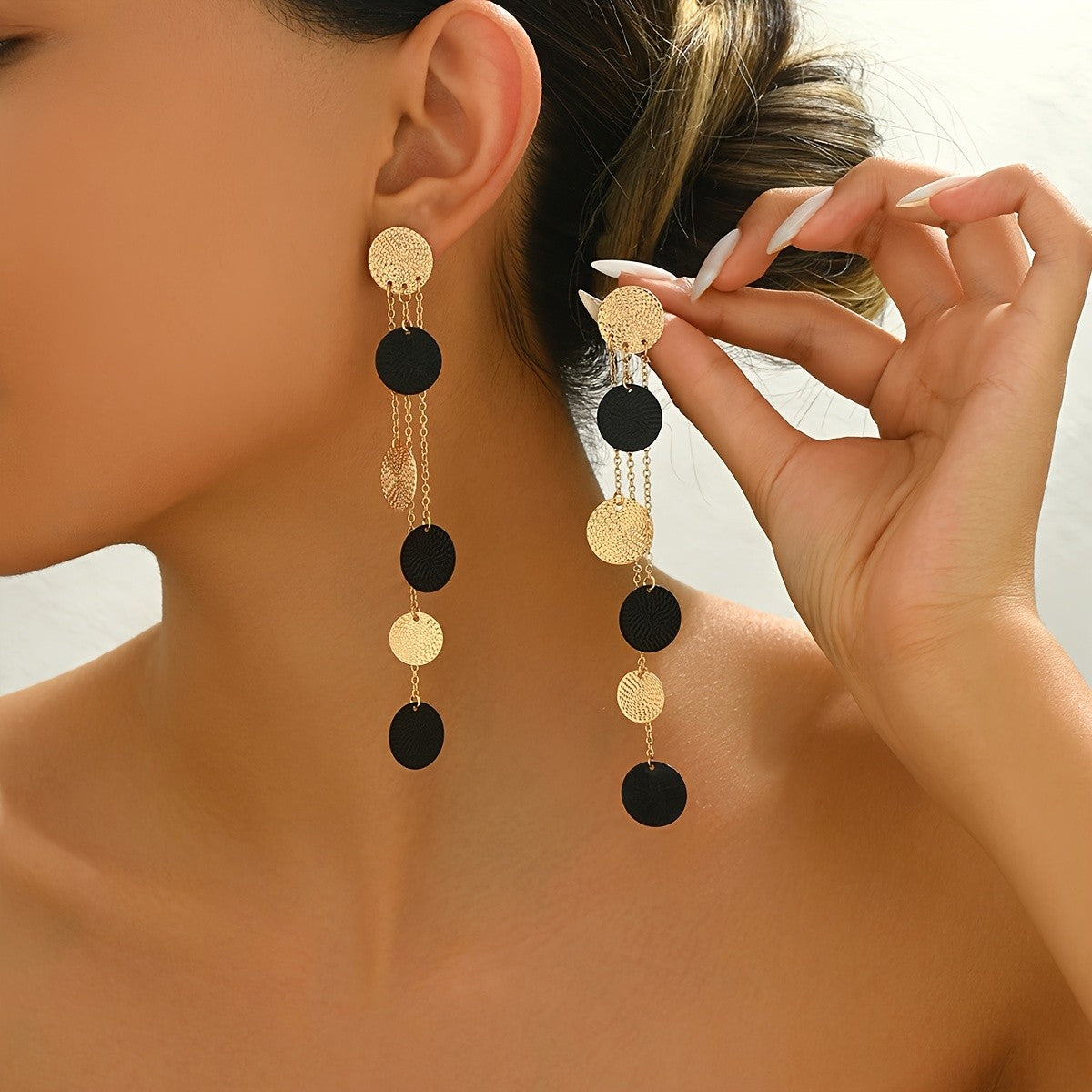 Textured Disc Drop Earrings