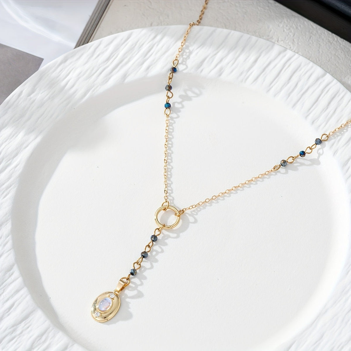 Oval Cabochon Y-Drop Necklace