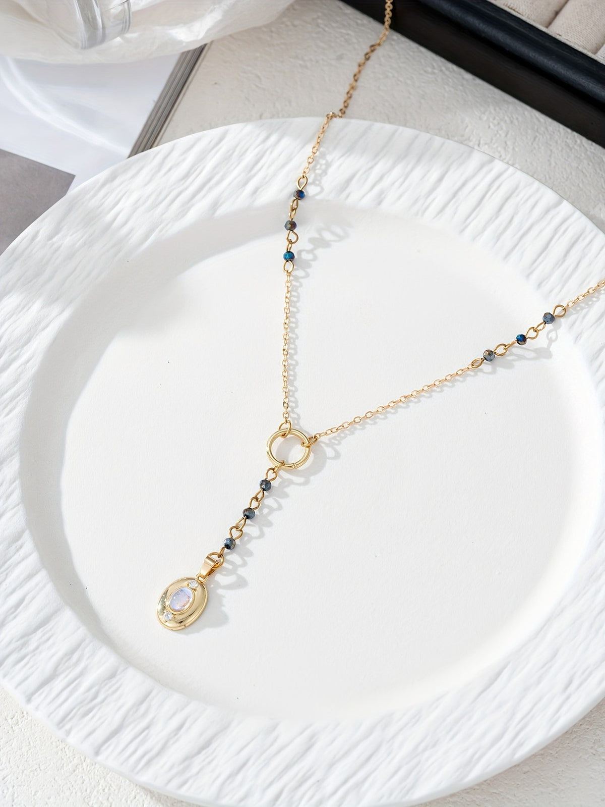 Oval Cabochon Y-Drop Necklace