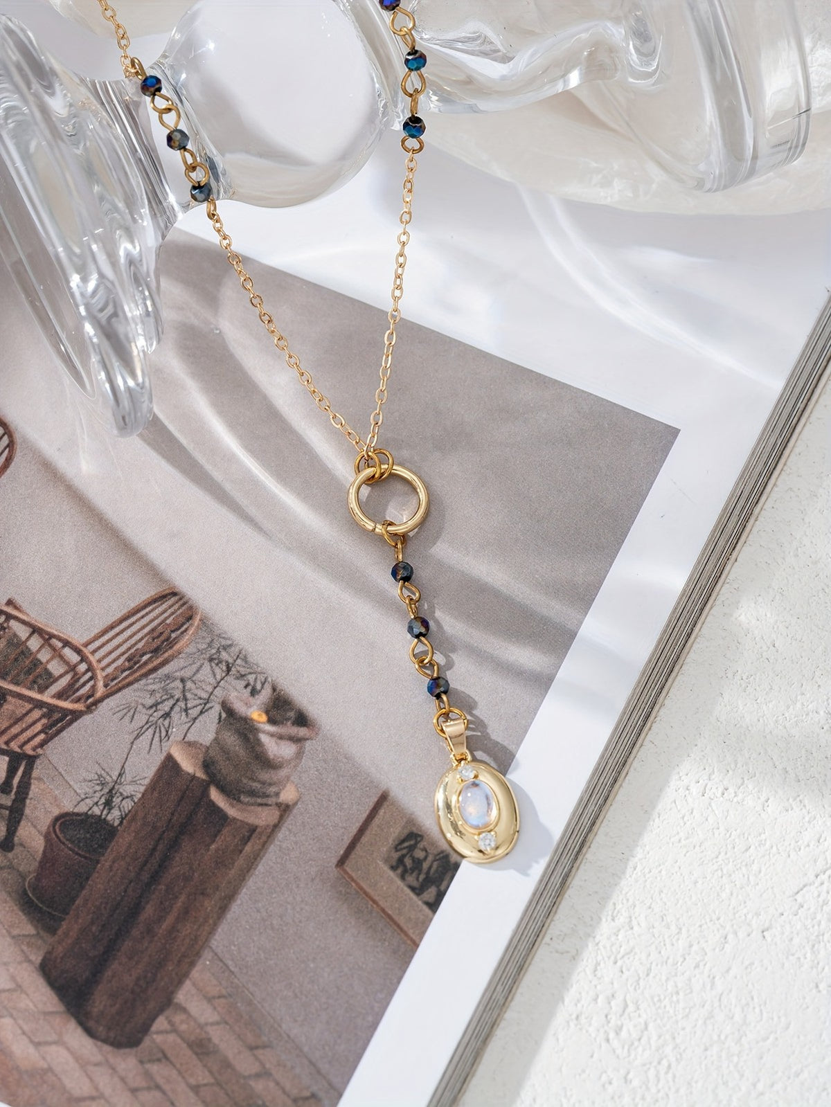 Oval Cabochon Y-Drop Necklace