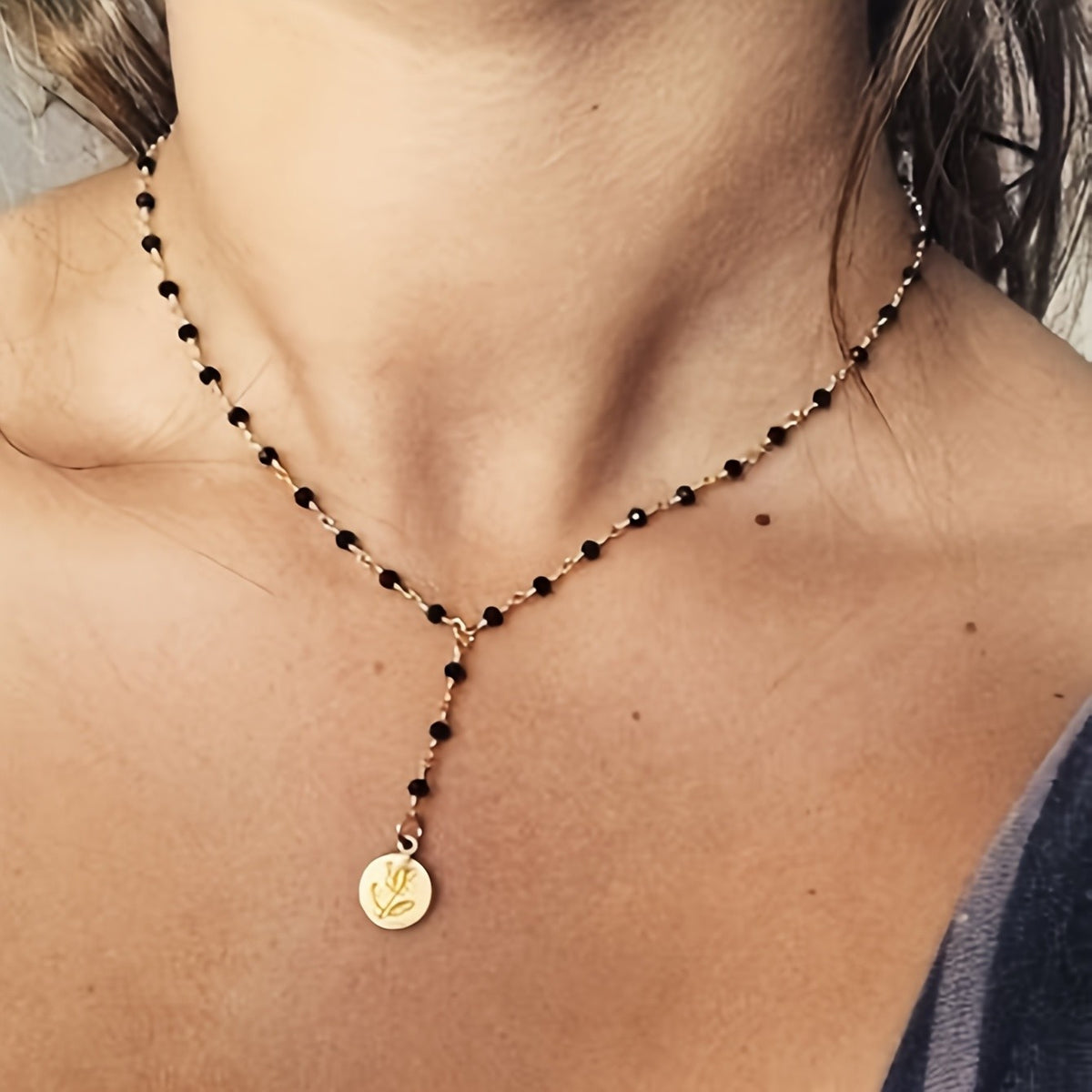 Oval Cabochon Y-Drop Necklace