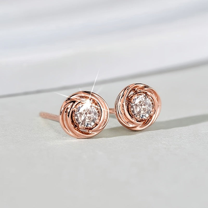 Rose Gold Swirl Crystal Stud Earrings