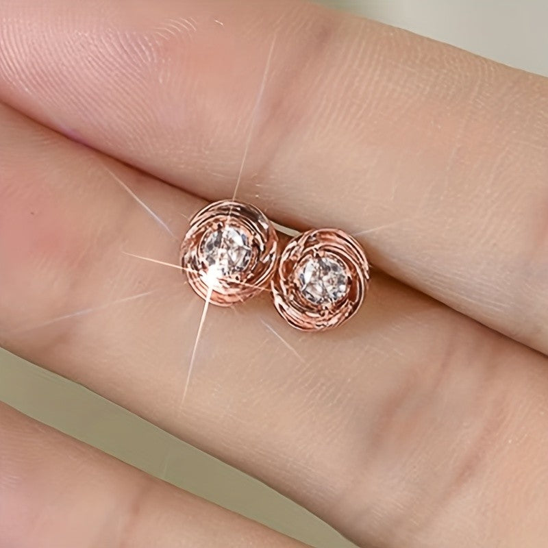 Rose Gold Swirl Crystal Stud Earrings