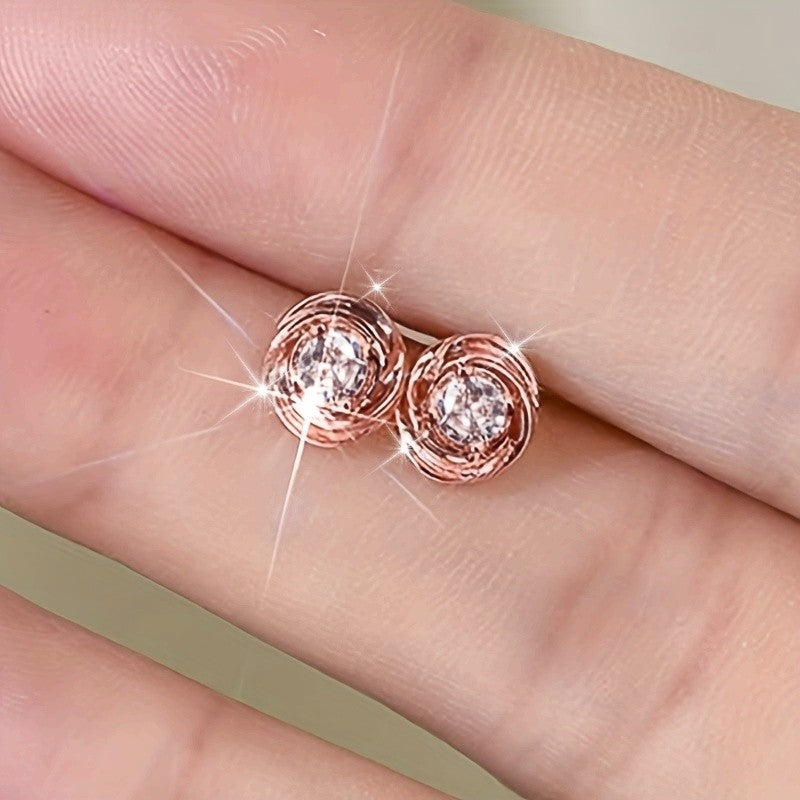 Rose Gold Swirl Crystal Stud Earrings