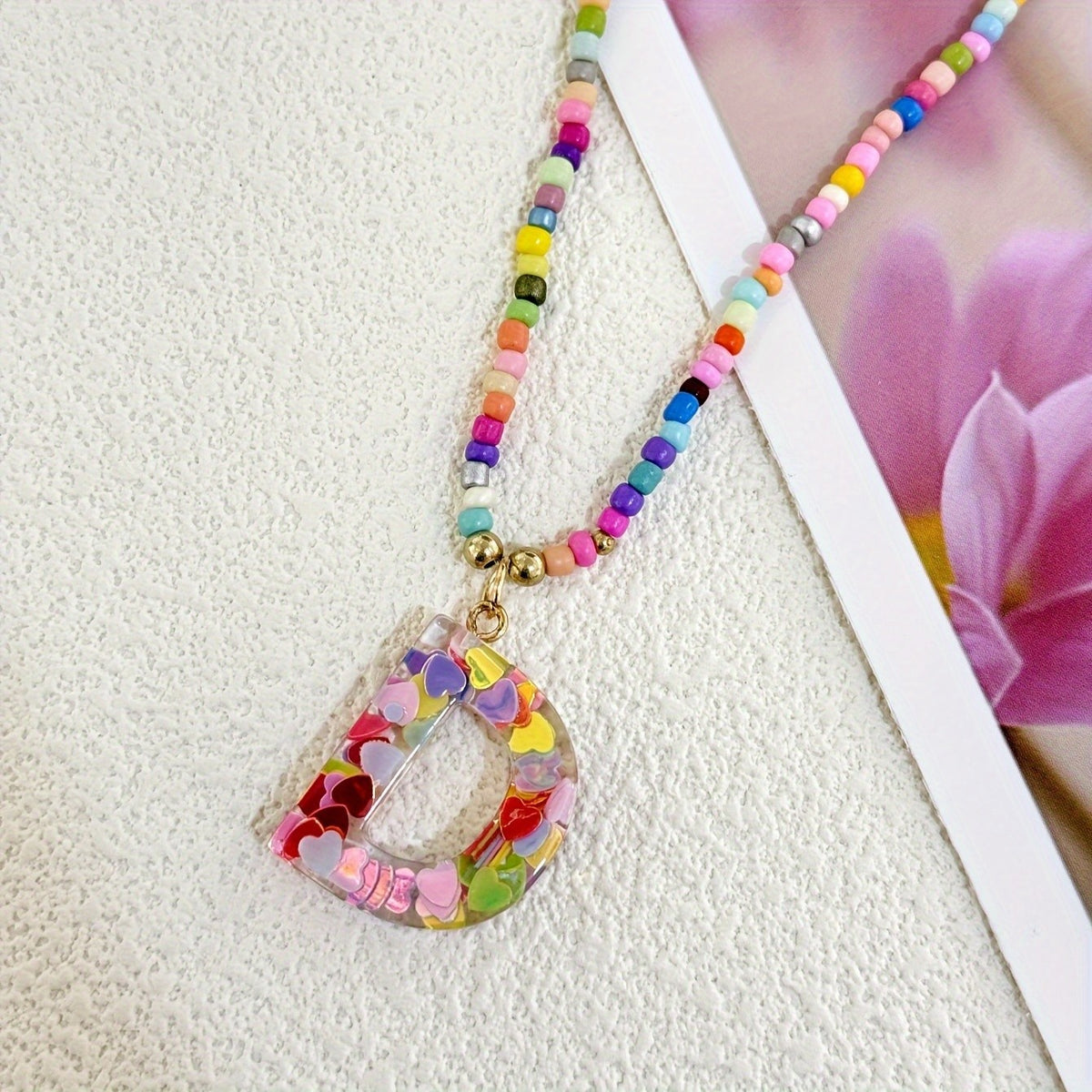 Colorful Heart Confetti Letter Necklace
